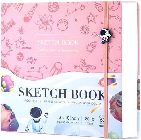FLYING EAGLE Sketch Book, Square Hardcover Sketchbook for Kids, 10x10, Pink