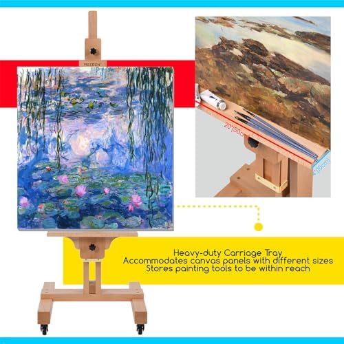 MEEDEN Extra Large Painting Easel: Holds Canvas Up to 71" for Art Studio | Solid Beech Wood Heavy Duty Artist Easel for Adults Beginner Painters, Professional Painting Easel with Tilts Flat, Natural
