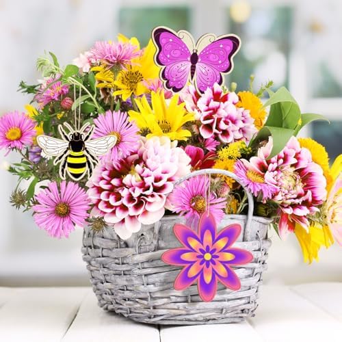 Sophena 80PCS Wooden Spring Ornaments to Paint, 8 Styles DIY Blank Unfinished Wood Insect Cutouts Ornament for Crafts Hanging Decorations, Dragonfly Butterfly Flower Shape Home Decorations Gifts