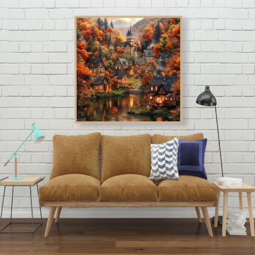 ARPADAMO Autumn Lake Town Diamond Art Kit for Adult Diamond Painting14x14in
