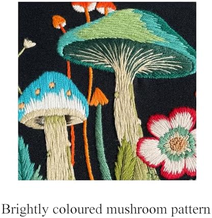 Myfelicity Embroidery Kit with Mushroom Patterns, 3 Hoops, Fabric, Threads, Needles, Instructions (red)