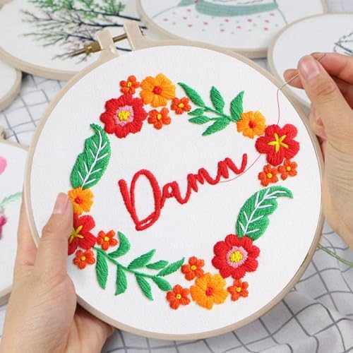 Louise Maelys 3 Pack Floral Quote Embroidery Kit for Beginners Craft