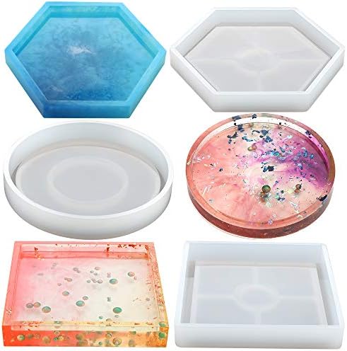 3 Pack DIY Coaster Silicone Mold, Include Round, Square, Hexagon, Molds for Casting with Resin, Cement