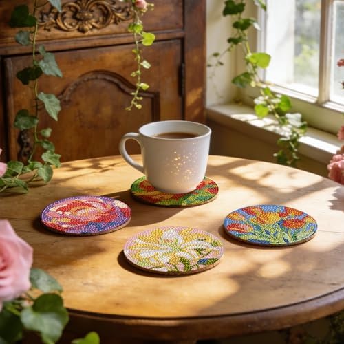 Leatrice 8 Pcs Diamond Art Coasters Small Diamond Painting Kits for Adults
