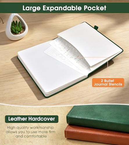 Dotted Journal Notebook, A5 Leather Hardcover, 160 Pages, 180° Lay-Flat Binding, 100 GSM Thick Paper, Dot Grid for Bullet Journaling, Planning & Daily Organization (Green)