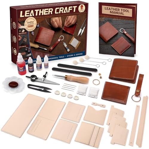 CBHGFEA 51Pcs Leather Working Kit, Vegetable Tanned Leather Craft Kit