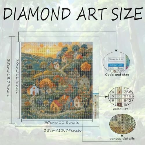 OJTOYART House Landscape Diamond Art Kits for Adults,5D Diamond Painting Kits for Beginner,DIY Full Round Drill Diamond Dots for Adults Arts and Crafts for Adults Home Wall Decor 13.79 x 13.79inch