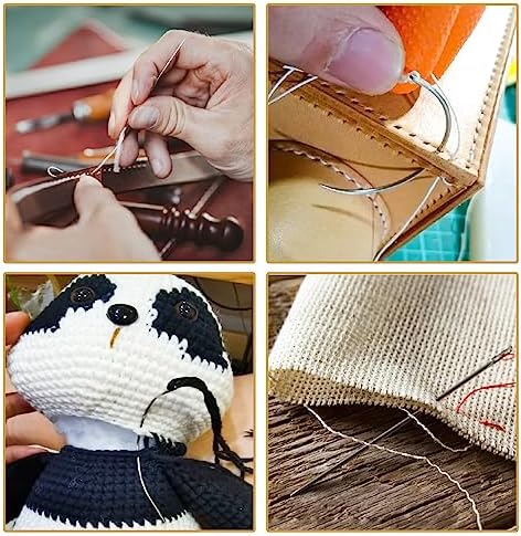 Heavy Duty Hand Sewing Needles Kit, 14 PCS with 10 Leather & 4 Curved Needles for Home Upholstery, Carpet Canvas Repair