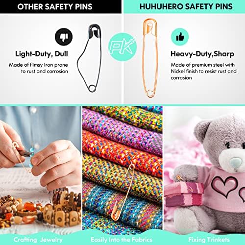 340 Pack Safety Pins Assorted, 5 Different Sizes Small & Large, Rose Gold