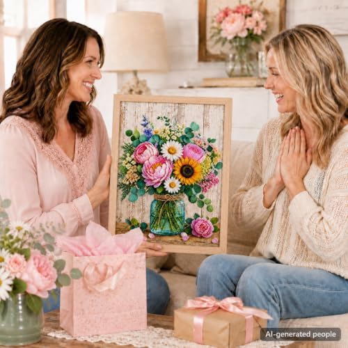 DPDP Diamond Art Kits for Adults - 5D Full Round Drill Flower Bouquet Craft with Tools, DIY Gem Artwork for Beginners, Home Wall Decor, 11.8 x 15.7 inch