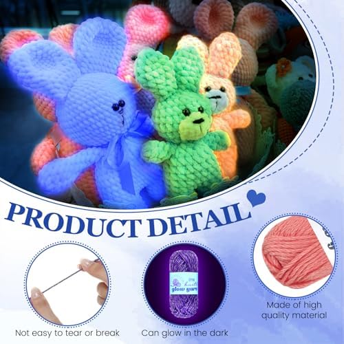 WILLBOND 5 Rolls Glow in The Dark Yarn Luminous Crochet Yarn for Crocheting DIY Knitting Glow Fingering Sewing Supplies for Halloween Arts Crafts Sewing Party, 54.7 yd Per Roll (Cute Colors)