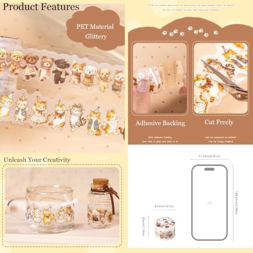 PET Tape Stickers for Scrapbooking Supplies, Cute Tape Stickers for Deco