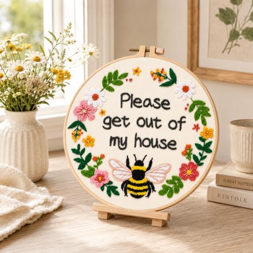 Nuberlic Please Get Out of My House Embroidery Kit, Stitch Craft Set