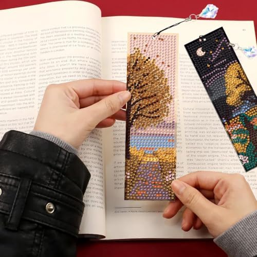 Mandun 4 Pcs Season Diamond Painting Bookmark Kits, Special Shaped Diamond Art Bookmarks with Pendant, DIY Season Diamond Art Bookmarks with Tassels Crafts Gifts Supplies