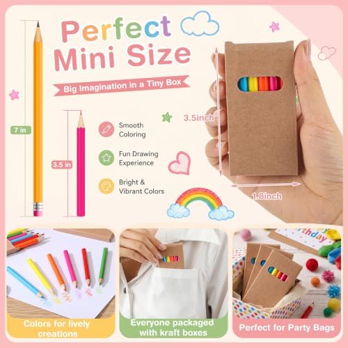 Ctosree 50 Packs Mini Colored Pencil Bulk 6 Per Box, Neon, 3.5''