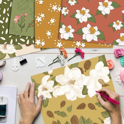 48 Sheets Vintage Floral Scrapbook Paper,Vintage Floral Pattern Decorative Scrapbook Paper for Journals DIY Cards and Photo Albums,Aesthetic Craft Supplies