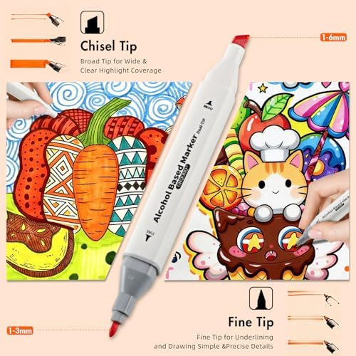 Alcohol Markers Set 168 Colors with Case & Pen Holder, Dual Tip Alcohol Based Art Markers, Chisel & Fine Tip Coloring Markers for Adult Coloring Books, Drawing, Illustration, Art Supplies