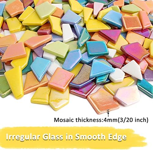 Youway Style Iridescent Glass Mosaic Tiles for Crafts Bulk,200g Broken Mosaic Glass Pieces for DIY Home Garden Art Projects, Handmade Crafts & Decor