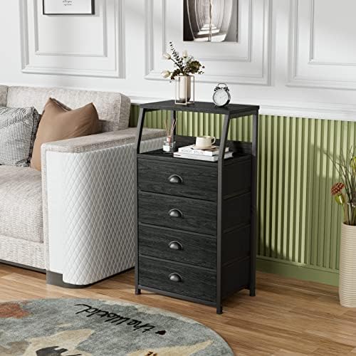 Furnulem Dorm Tall Nightstand, Small Dresser for Bedroom with Fabric Drawer
