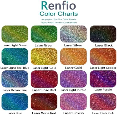 Renfio Holographic Glitter, 16 Colors Resin Glitter Set 15g/0.53oz