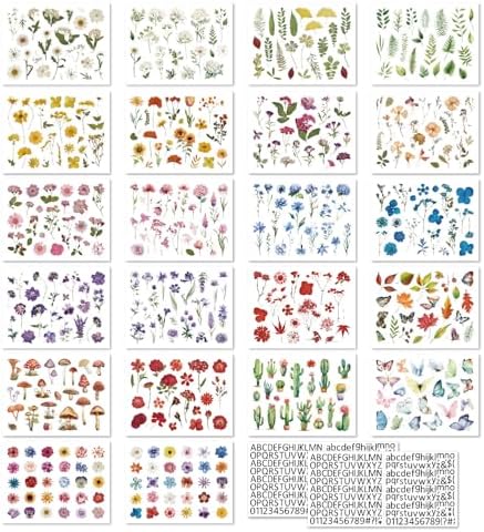 500Pcs Natural Flower Stickers with 260Pcs Letter Stickers,Self-Adhesive Flower Sticker for Scrapbooking Supplies Junk Journal Bullet Journal Planner Laptop