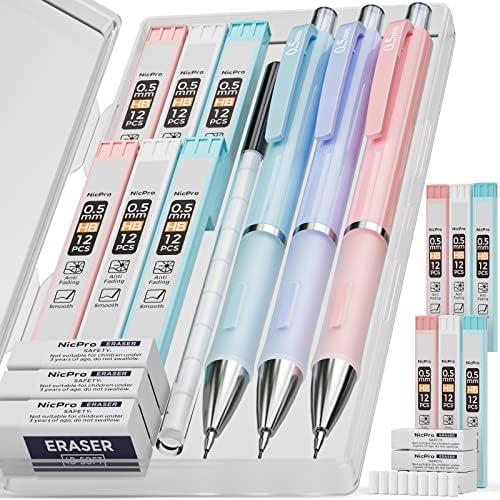 Nicpro 3PCS Pastel Mechanical Pencil Set, 0.5 Mechanical Pencils