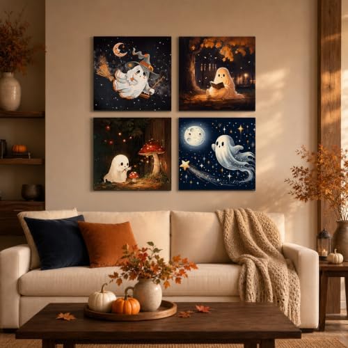 Yiolikan 4Pcs Halloween Paint by Numbers Kits for Adults Framed