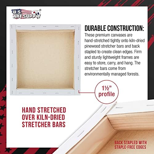 U.S. Art Supply 10"x10" Stretched Canvas for Painting, Gallery Depth 4-Pack | Square, 1-1/2" Thick - 12oz Acrylic Gesso Triple Primed, Professional Artist Quality, 100% Cotton - Oil, Pouring Paint