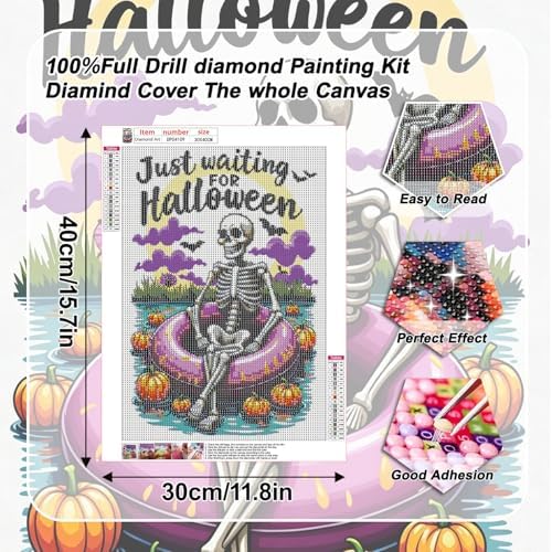 VeGuude Skull Diamond Painting Kits for Adults, Halloween Diamond Painting Kits for Beginner Skull Round 5D Full Drill Diamond Dots Crafts for Home Wall Decor Gifts 12x16 Inch