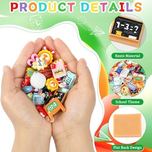 60Pcs Back to School Flatback Charms,Pencil Book Resin Craft Charms