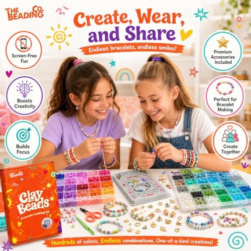 23000+ Clay Beads Bracelet Making Kit for Girls-120 Colors 6 boxes, Polymer Heishi Beads for Jewelry Making Kit, Charms for Bracelets,Bead Board Arts and Crafts Gifts for kids Fun Crafts for adults