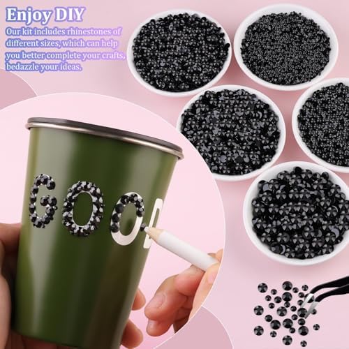 Resin Rhinestones for Crafting with 3Pcs 10ml B7000 Jewelry Glue, 1 Box Black Flatback Gems Crystals Diamond for Bedazzling Crafts DIY Nail Art Makeup, Gems for Clothing Tumblers Shoes