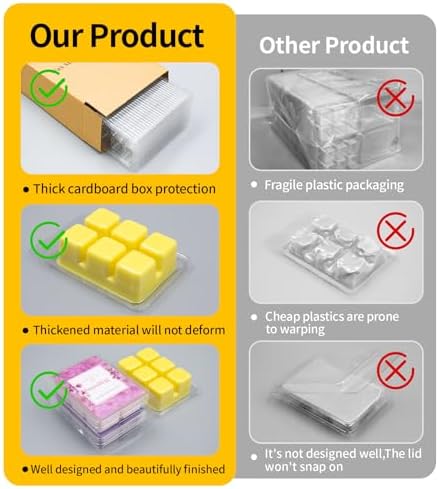 MGLIFEUL Wax Melt Container Clamshell Packaging Mold Box with Packaging Box | Plastic Clear Empty Wax Candle Melt Tart Packaging Cube Container Clamshell Mold Holder Organizer Empty Shape Bulk wth Lid
