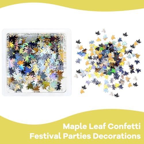 Multicolor Glitter Maple Leaves Sequins Accessories for DIY Journal, Shiny PVC Maple Leaves Confetti for Party Decorations, Mini Leaf Sequins Accessories for Drawing Notebooks. Black Silver Gold