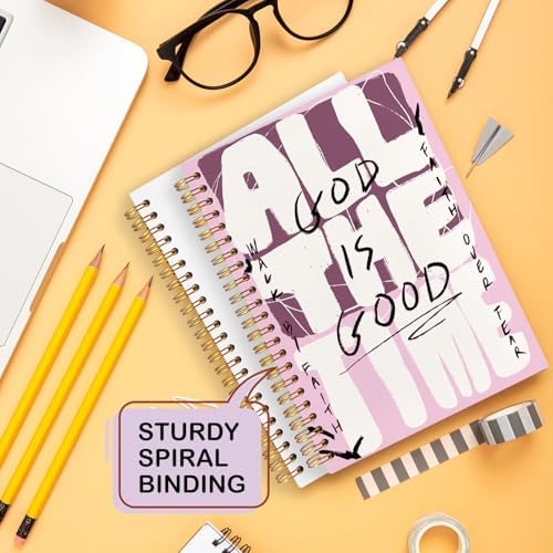 Yhtrg Pink Christian Spiral Notebooks, God Is Good All the Time Bible Journal Notebook, Bible Jesus Notebook for Note Taking, Christian Gifts for Women Men, 5.5x8.3 Inch