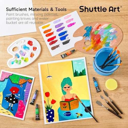 66 Pack Acrylic Paint Set, Shuttle Art Acrylic Painting Set with 30 Colors Acrylic Paint, Wooden Easel, Painting Canvas, Paint Brushes, Palettes, Art Painting Supplies for Kids Adults Beginner Artists