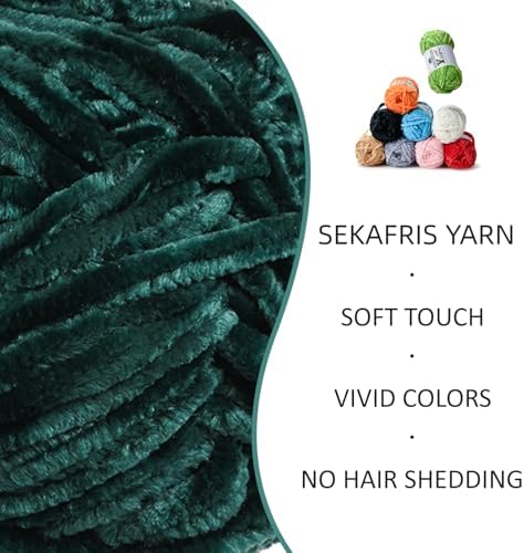Chenille Crochet Army Green Yarn 4 Pack