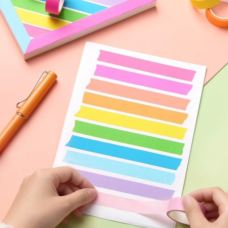 Washi Tape Set, Rainbow Colorful Masking Tape, Decorative Scrapbook Tape, 15mm Wide, 10 Rolls (Brilliant)