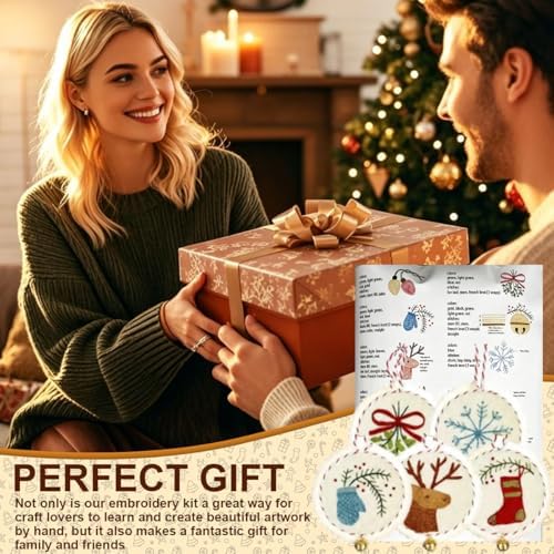 Christmas Embroidery Kit, 12PCS DIY Ornament Set for Beginners