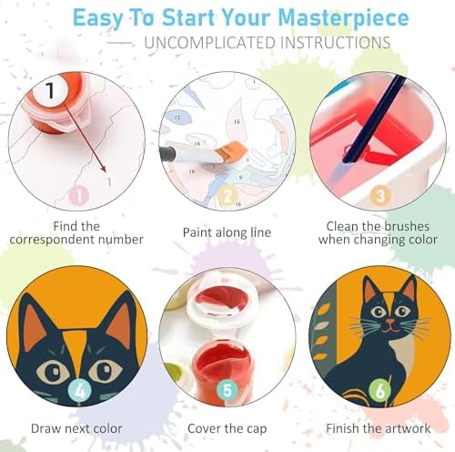 Jethami 6 Pack Cute Cat Paint by Numbers Kit for Adults 8 x12in | Easy to piant for beginners, Diy art craft, Relaxing & Stress relief, High definition canvas, Home wall decor, Vivid colors