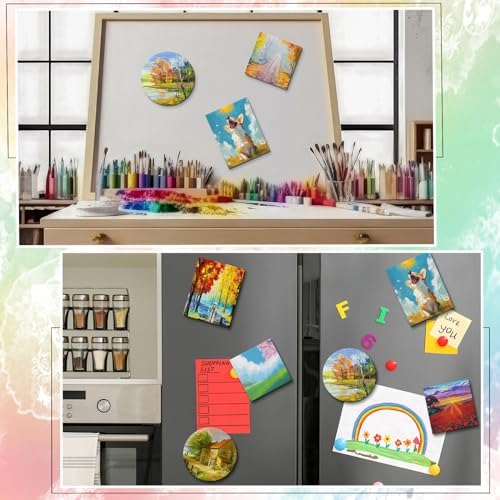 Saysurey 24 Pack Mini Magnetic Canvas Panel Canvas Boards for Painting Magnetic Boards for Fridge Multi Shape Round Square Rectangle for Fridge Locker Art Paints Crafts DIY