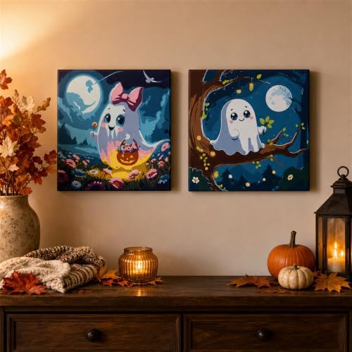 Yiolikan 2Pcs Halloween Paint by Numbers Kits for Adults Framed