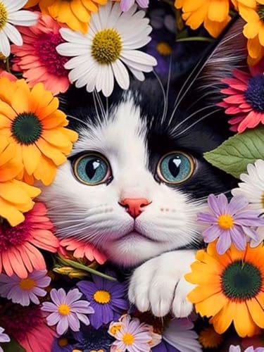 Axquilon Flower Cat Diamond Painting Kits 12X16 inch