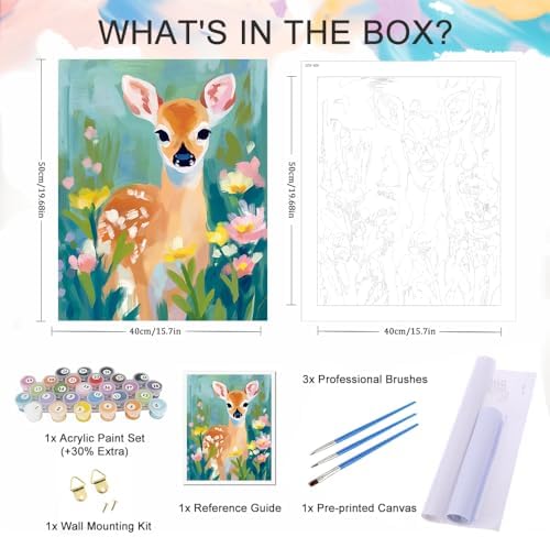 Natuyalo Mountain Paint by Number for Adults - Little Deer Paint by Numbers for Adults Beginner, Animals Paint by Numbers Kit for Gift Home Wall Decor 16x20 inch