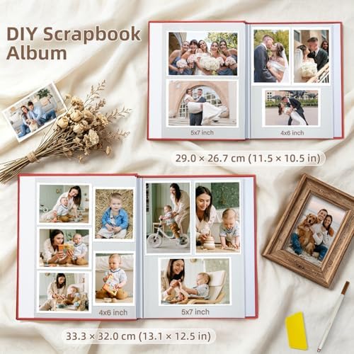 Popotop Photo Album Self Adhesive Scrapbook Album for 4x6 5x7 8x10 Pictures DIY Photo Book as Scrapbooking Supplies Kits, Birthday Gifts for Women Mom Wedding Baby Family Travel