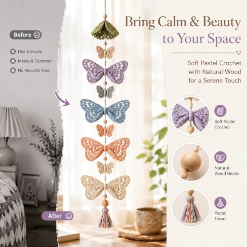 Butterfly Garden Cascade DIY Crochet Kit, Handmade Hanging Crafts，#B