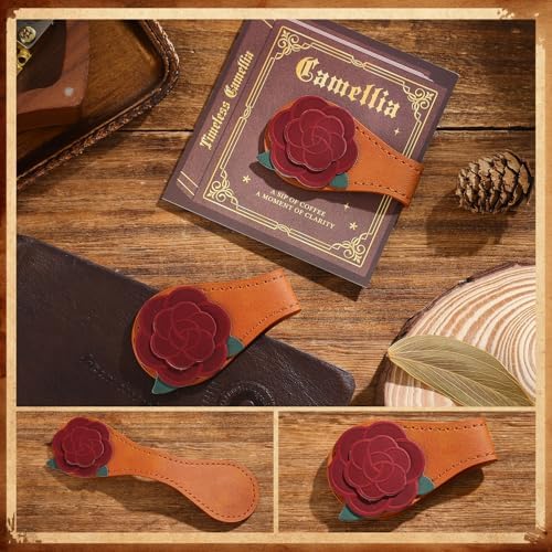 2PCS Vintage Magnetic Leather Bookmark, Leather Magnetic Bookmarks for Women,Unique Book Marks Gifts for Book Lovers, Magnetic PU Bookmarks Clip Book Accessories for Adults & Kids, Iris & Camellia