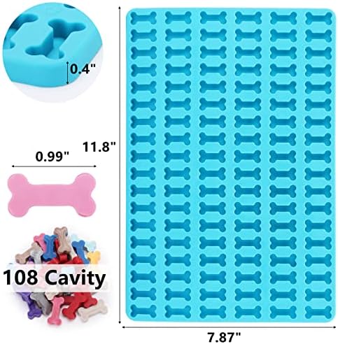 Dog Treats Molds, 108 Cavity Mini Bone Shaped Silicone Molds Baking Molds for Dog Treats, Cookies, Biscuits, Chocolate, Candy, Jelly, Ice Cube, Gummy