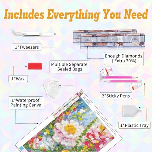 Flowers Diamond Art Kits for Adults Beginners 12x16 in, DIY Craft Gift