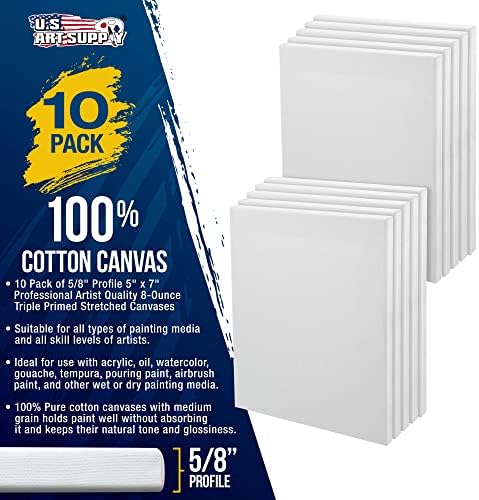 U.S. Art Supply 5x7 Stretched Canvas for Painting, 5/8" Profile, 10-Pack